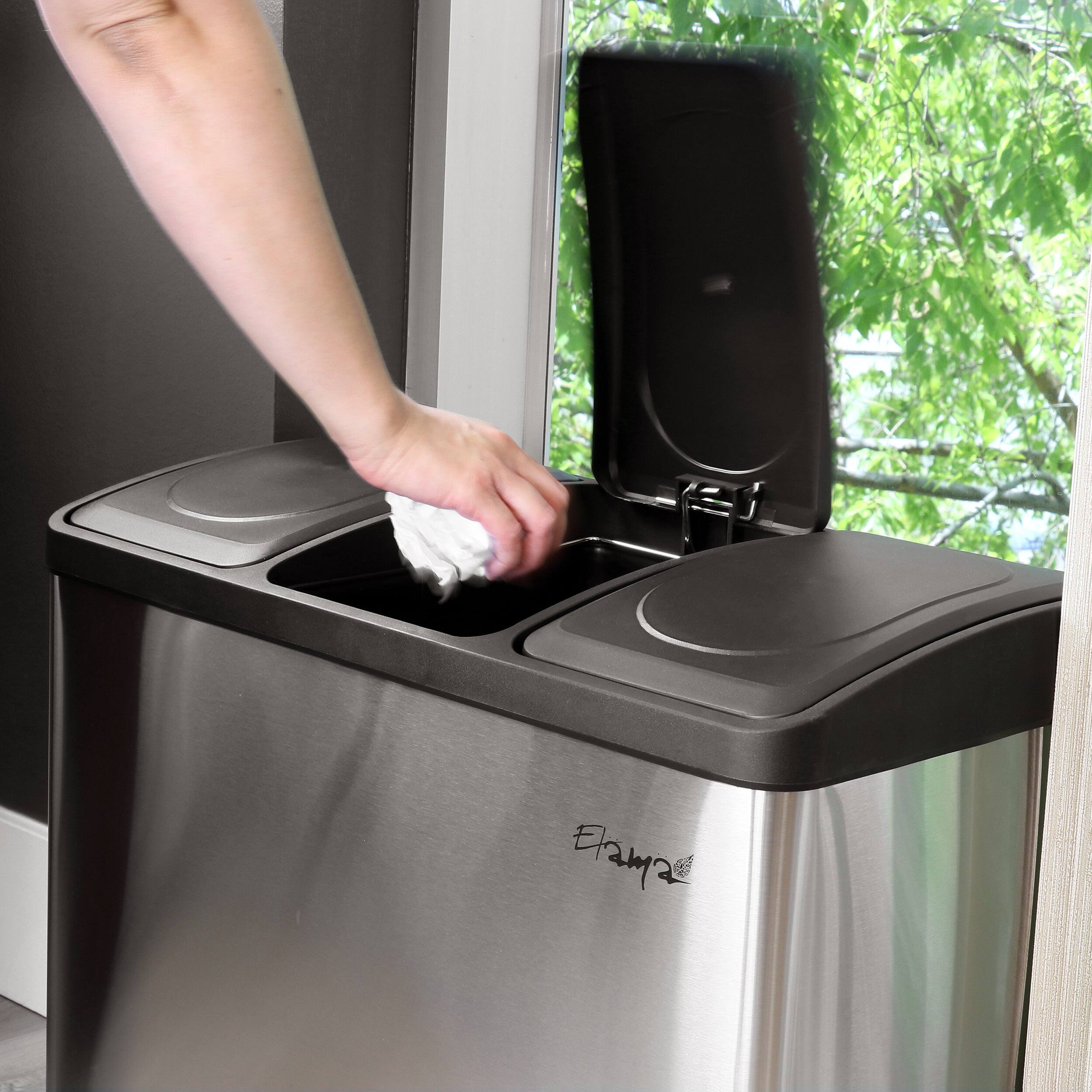 Alt View 4. Elama - Elama 3 Section 15 Liter/4 Gallon Each Section Trash and Recycling Step Bin - Silver.