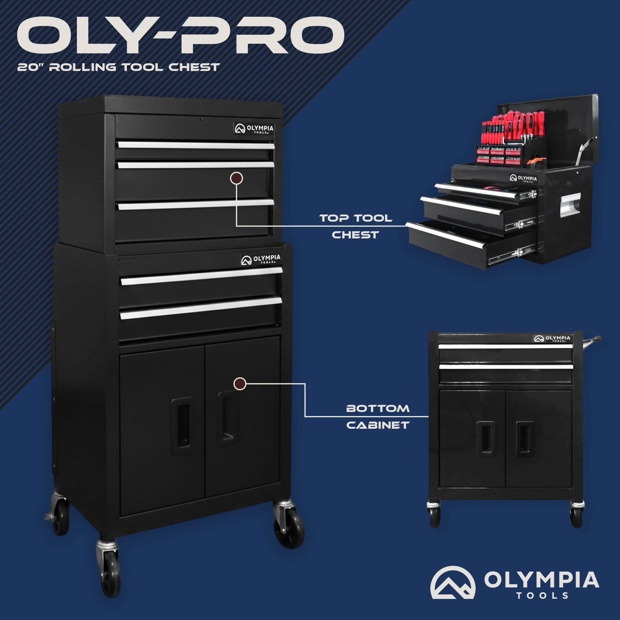 Olympia Tools 20 Inch Rolling Tool Cabinet with 5 Drawers, Locking ...