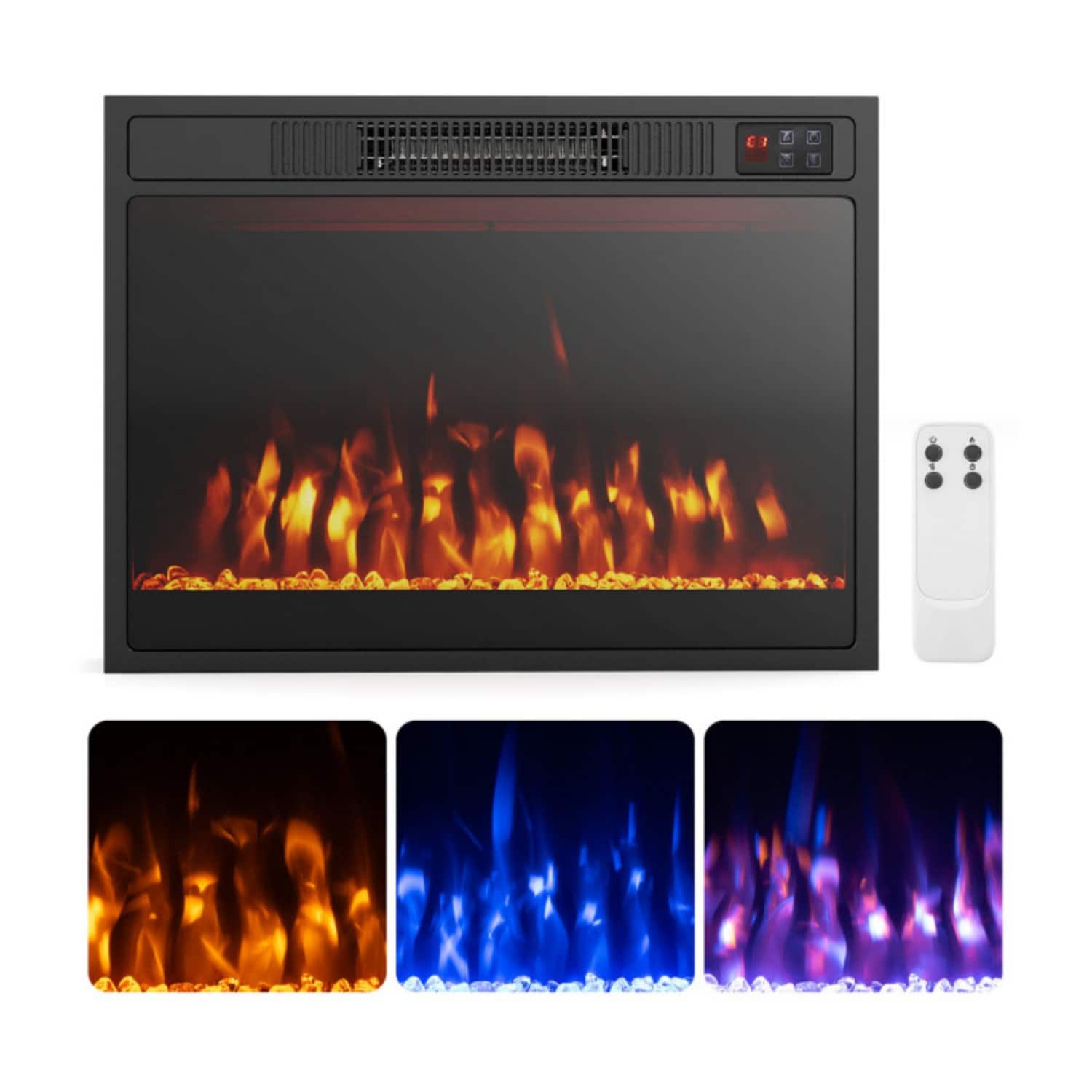 LUCKY ONE - 23 Inch Freestanding/Recessed Electric Fireplace with 3 Flame Colors & 3 Brightness - Black