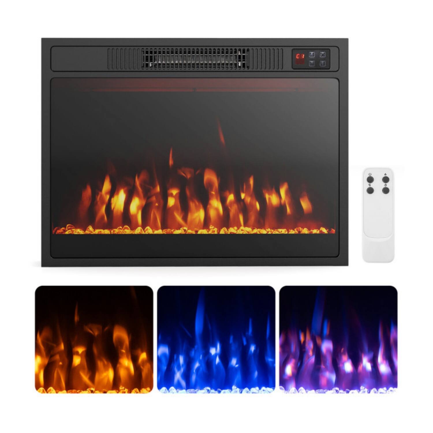 Front. LUCKY ONE - 23 Inch Freestanding/Recessed Electric Fireplace with 3 Flame Colors & 3 Brightness - Black.