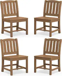 SERWALL - Outdoor Dining Chairs Set of 4, All-Weather HDPE Patio Armless Chairs Suitable Outdoor Dining Table - Brown