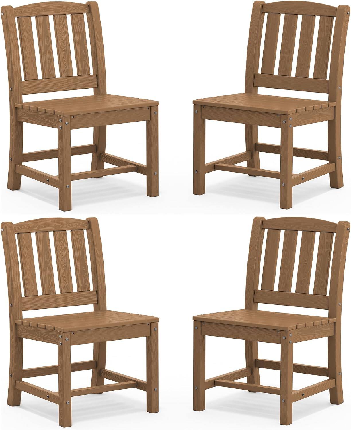 SERWALL - Outdoor Dining Chairs Set of 4, All-Weather HDPE Patio Armless Chairs Suitable Outdoor Dining Table - Brown