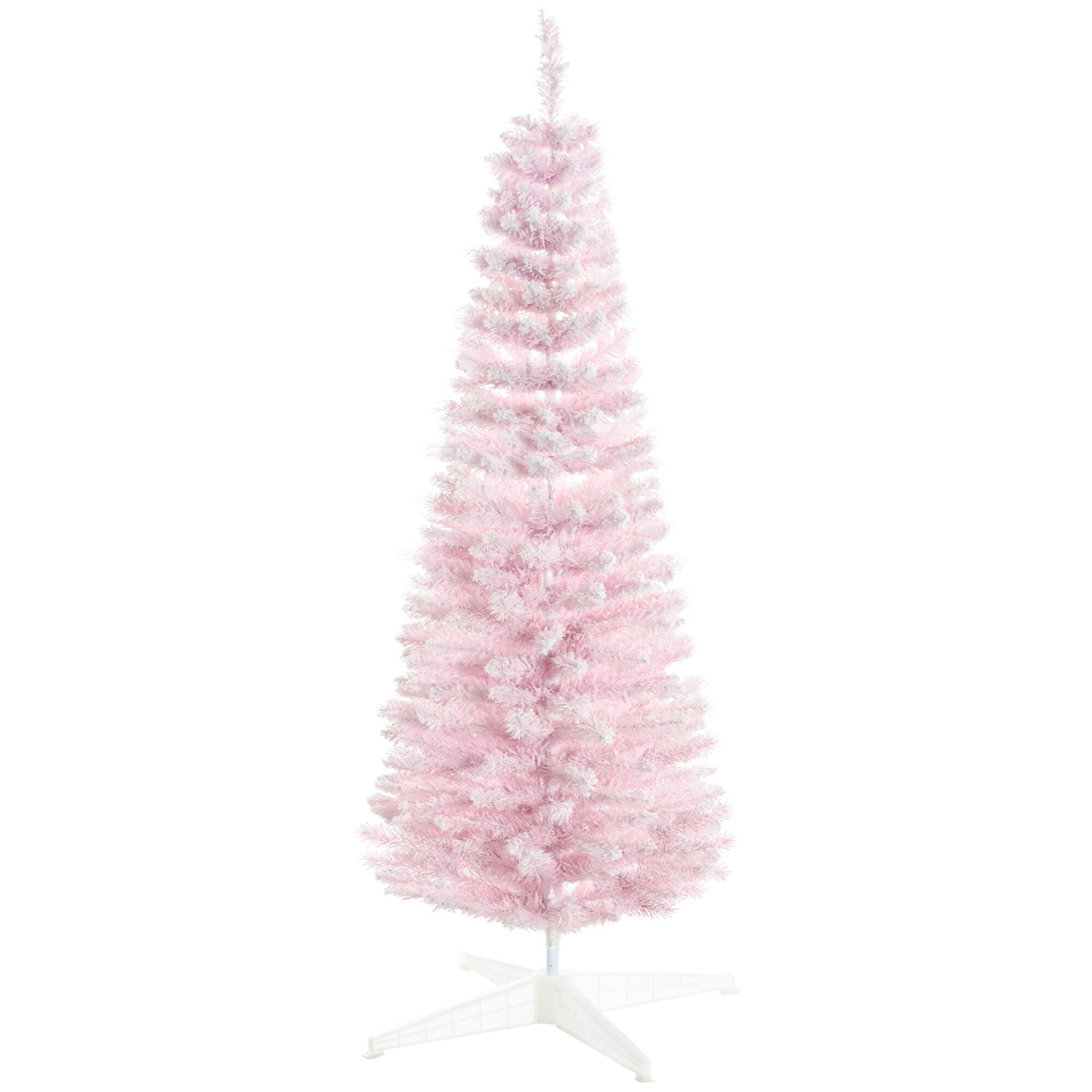 Alt View 5. BreeBe - 5 ft Snow Flocked Artificial Pencil Christmas Tree - Pink.