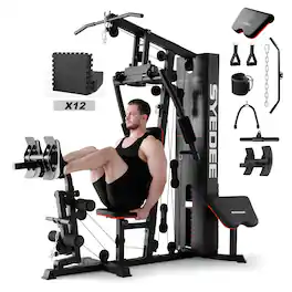 Syedee - Home Gym Station, Workout Station With 150LBS Weight Stack, W/ Handle Set for All Body Training - Black