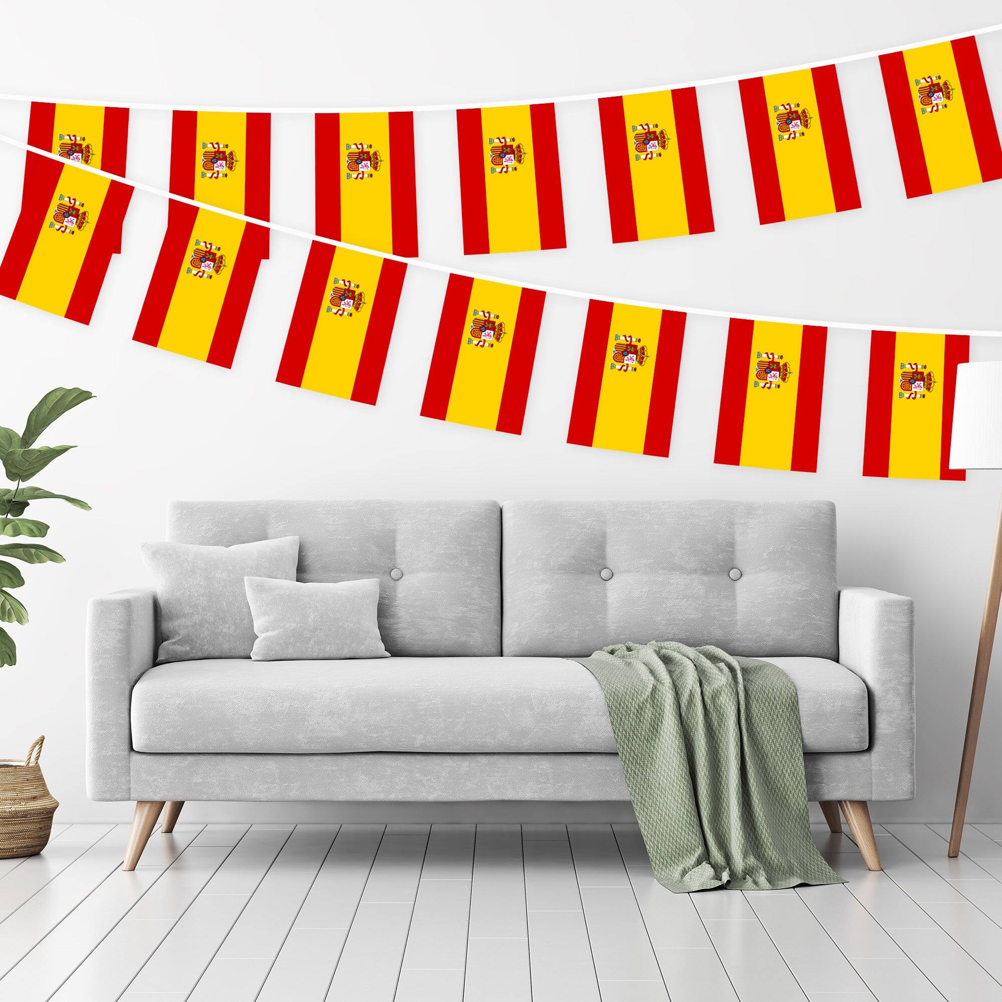 Angle. G128 - Spain Flag Bunting Banner, 33 ft, 38 Mini Flags (8.2 x 5.5 in). - Assorted Colors.