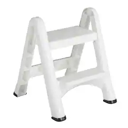 RubberMaid - EZ Two Step Durable Folding Plastic Ladder Step Stool - White