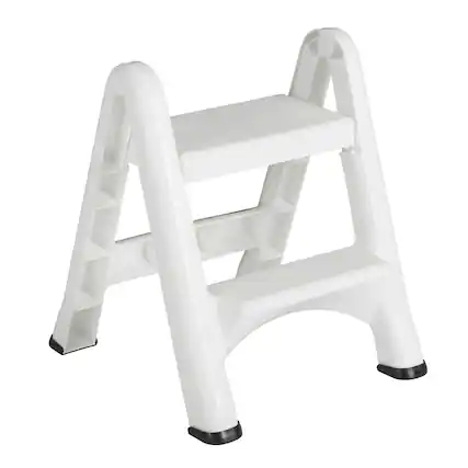 Front. RubberMaid - Rubbermaid EZ Two Step Durable Folding Plastic Ladder Step Stool, White - white.