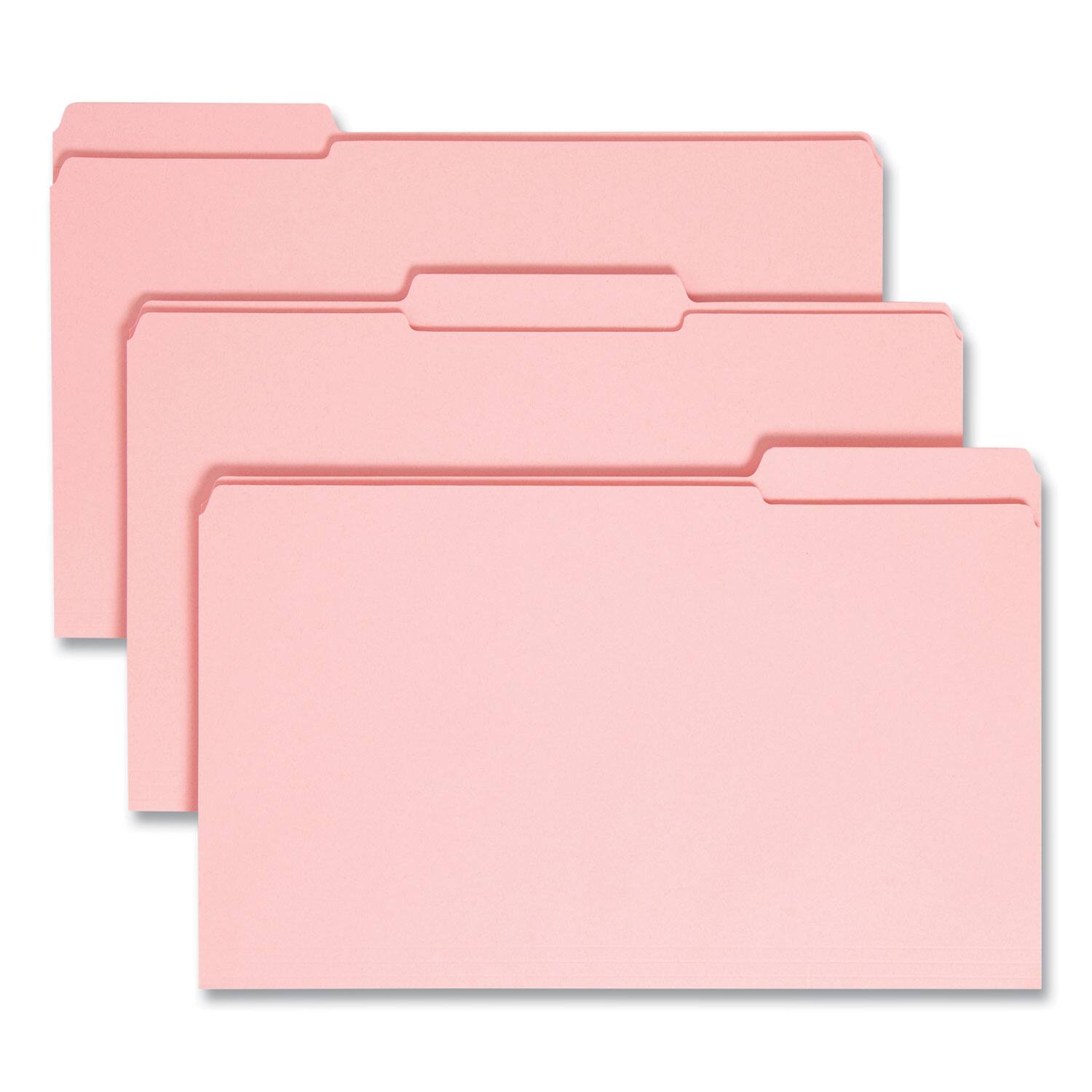 Smead Manufacturing - Reinforced Top Tab Colored File Folders, 1/3-Cut Tabs: Assorted, Legal Size, 0.75" Expansion, Pink, 100/Box
