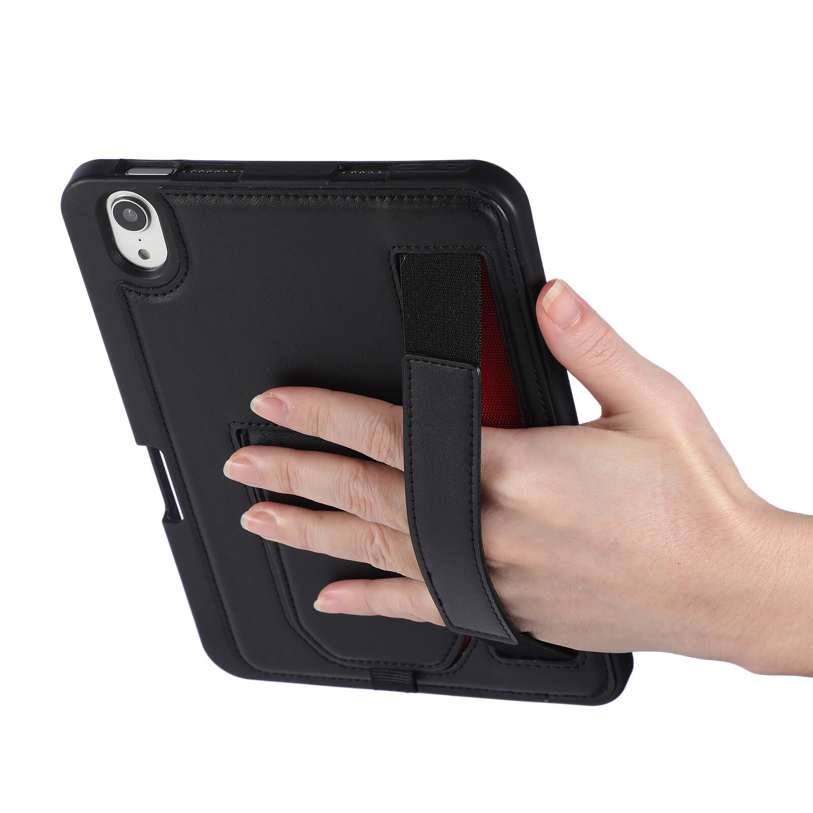 Left. UUCOVER - Case for iPad mini A17 Pro 8.3-inch 2024/iPad mini 6th Gen Shockproof PU Leather Hand Strap Stand Pencil Holder Cover - Black.