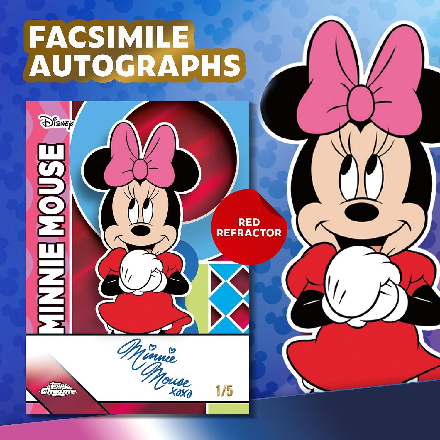 FACSIMILE AUTOGRAPHS Disney MOUSE MINNIE MOUSE Chrome RED REFRACTOR 1/5