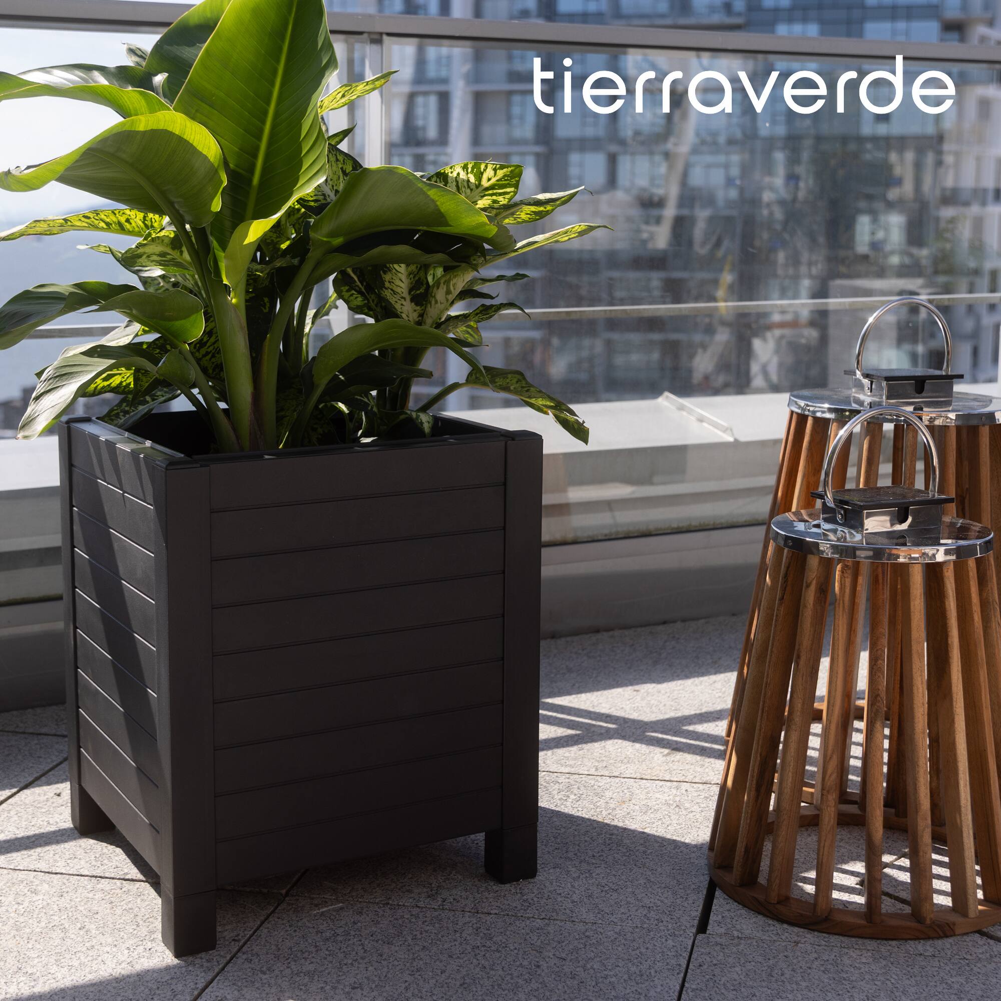 Alt View 7. Tierra Verde - Tierra Verde 17-Inch x 17-Inch Flora Cube Planter Box for Patios or Decks, Black.