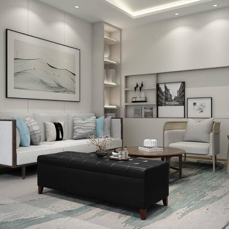 Alt View 2. Lumina Wise - Black Bonded Leather Ottoman Storage Bench - Black.