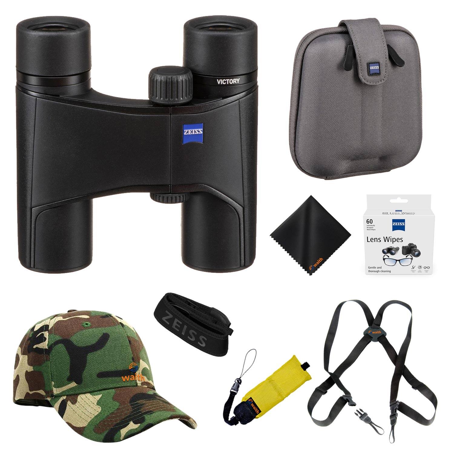 ZEISS - 10x25 Victory Pocket Binoculars +Harness +Hat +Lens Wipes (Bundle Set) - Black