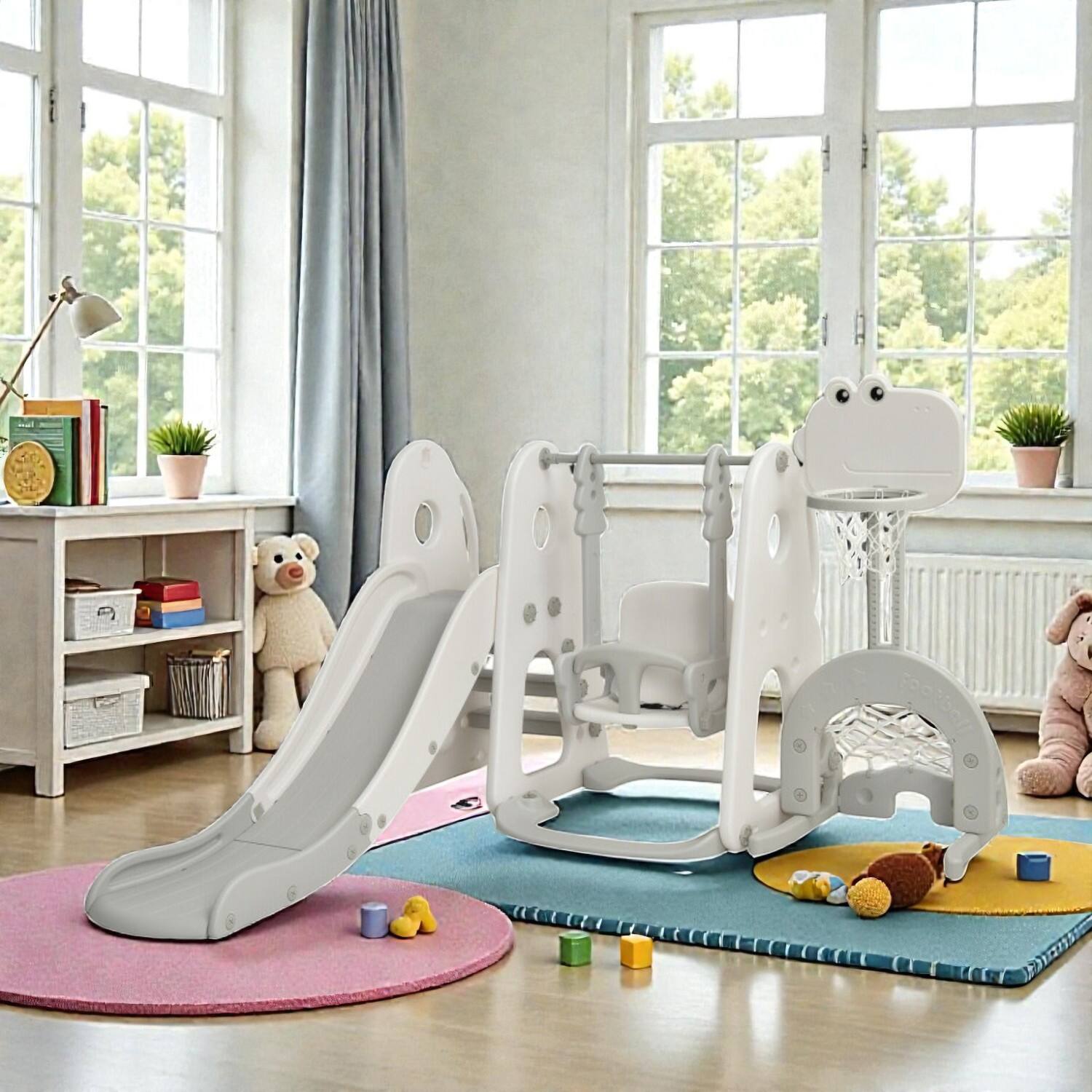 BreeBe - 6-in-1 Toddler Outdoor & Indoor Play Center with Swing, Slide, and Ball Activities - White price history on PriceWatchPro