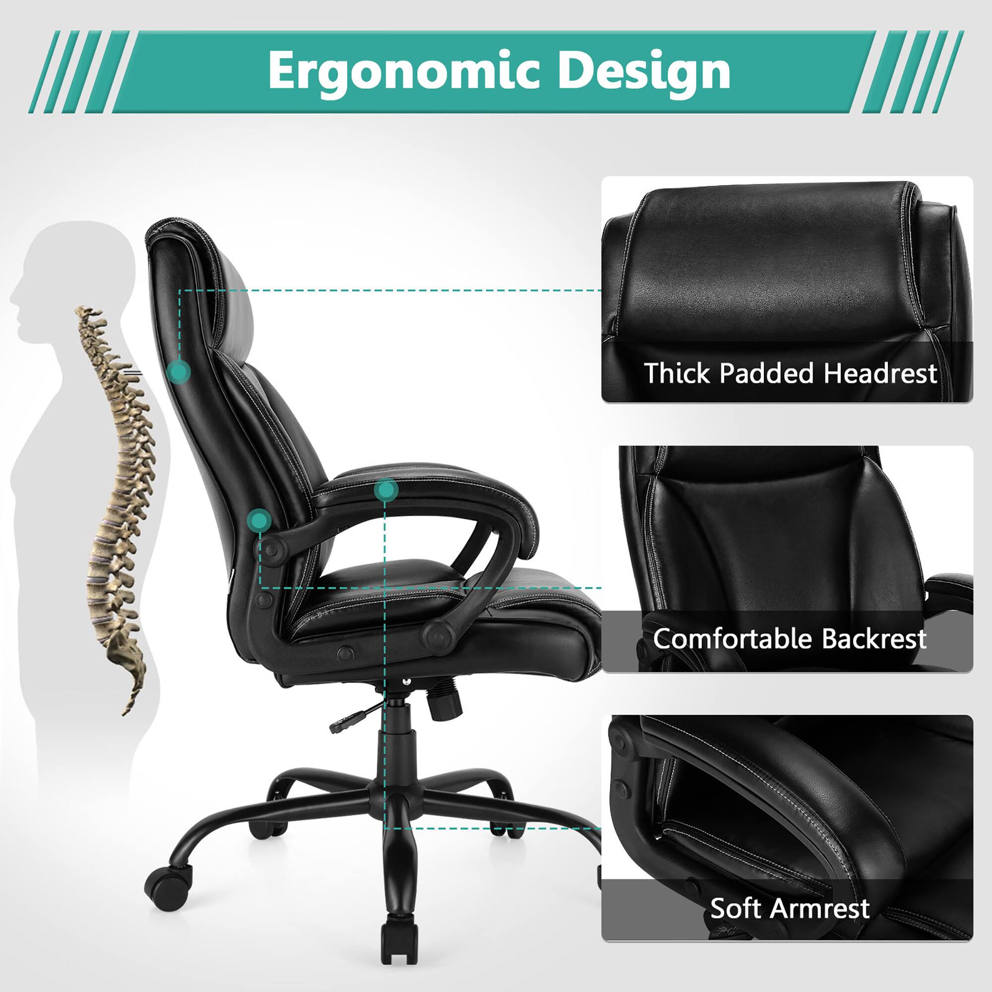 Ergonomic Design Thick Padded Headrest Comfortable Backrest Soft Armrest