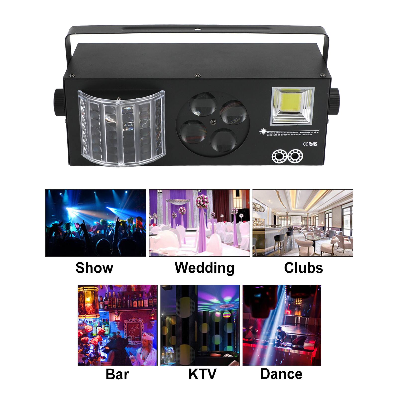 ALED  
visital - Carable aslation MI makin - STE . scattered adiation  
CE RoHS  

Show  
Wedding  
Clubs  
Bar  
KTV  
Dance