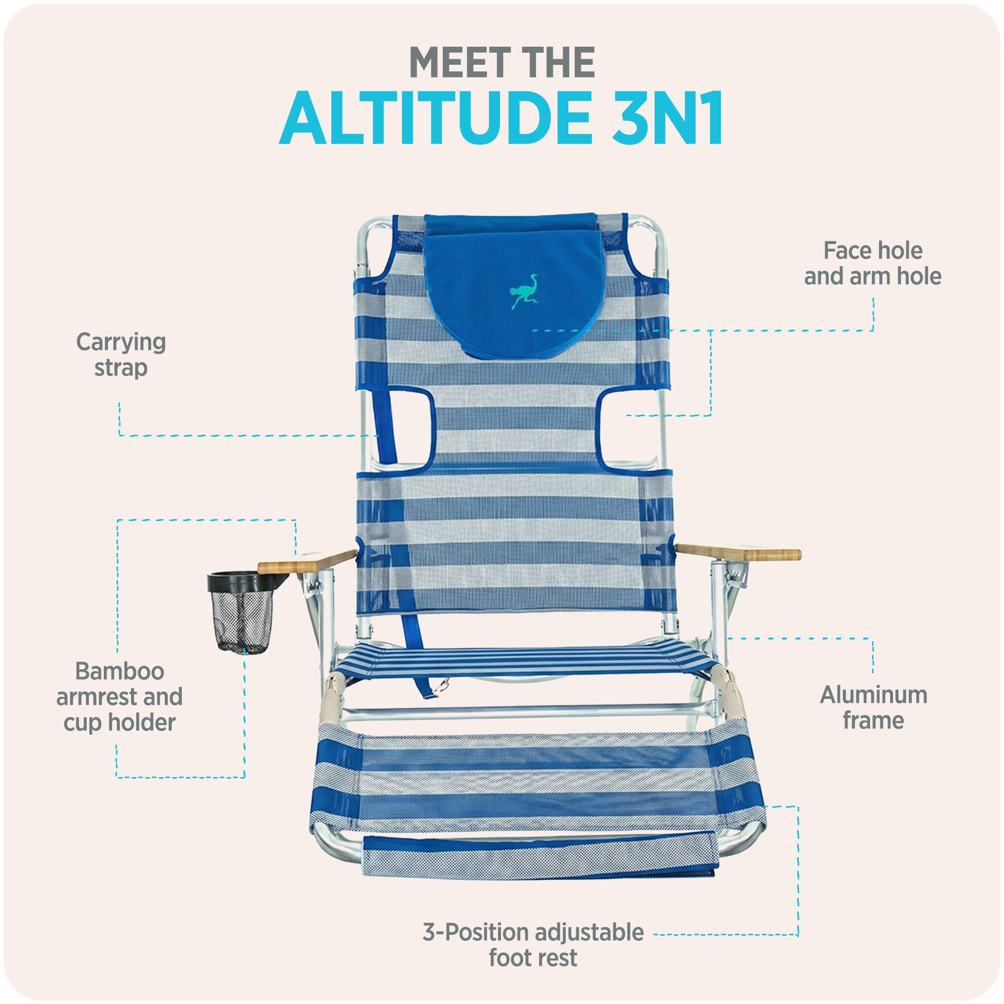 MEET THE ALTITUDE 3N1

- Face hole and arm hole
- Carrying strap
- Bamboo armrest and cup holder
- Aluminum frame
- 3-Position adjustable foot rest