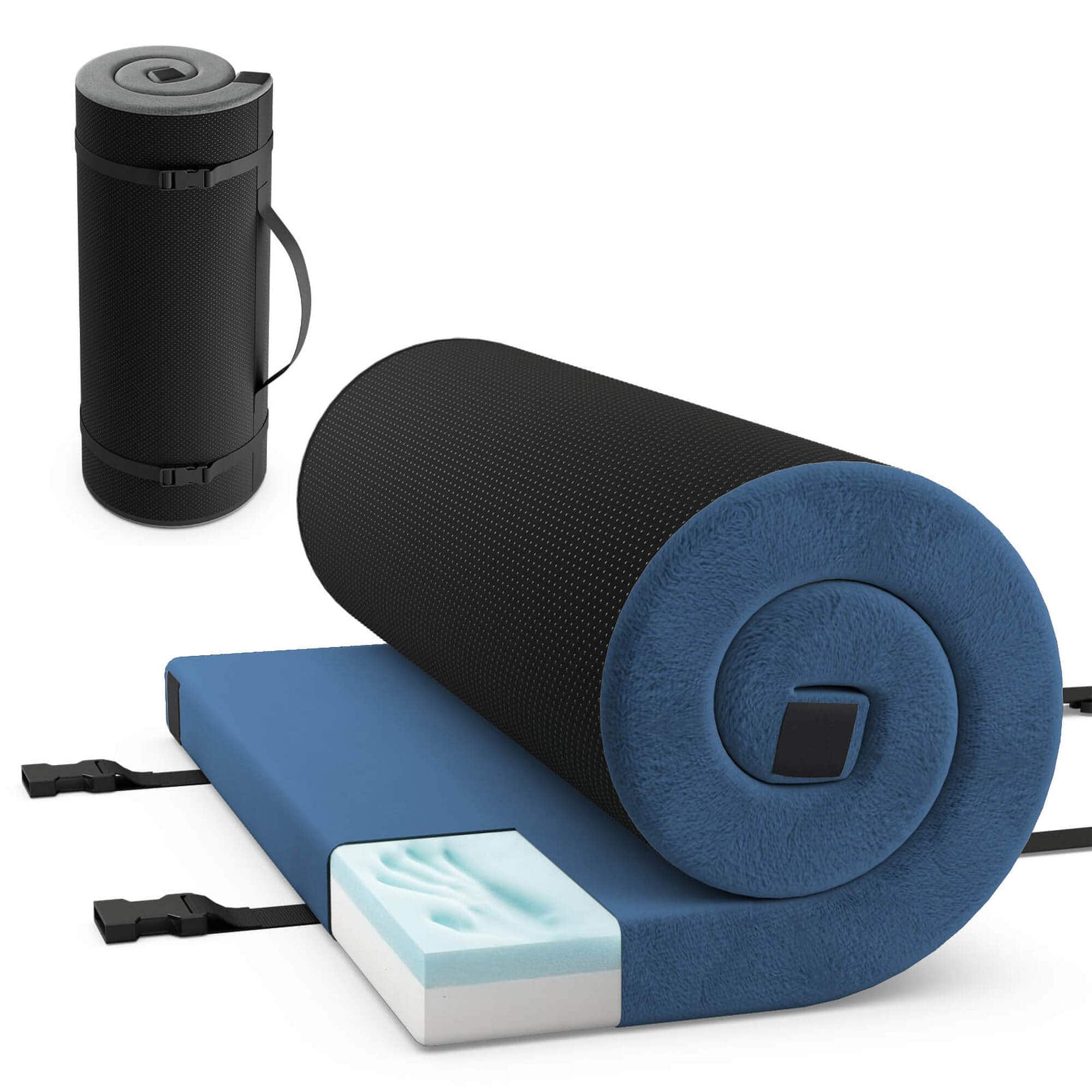 Front. Costway - Costway Memory Foam Camping Mattress with Anti-slip Bottom Travel Bag for Outdoor Sleeping Blue - Blue.