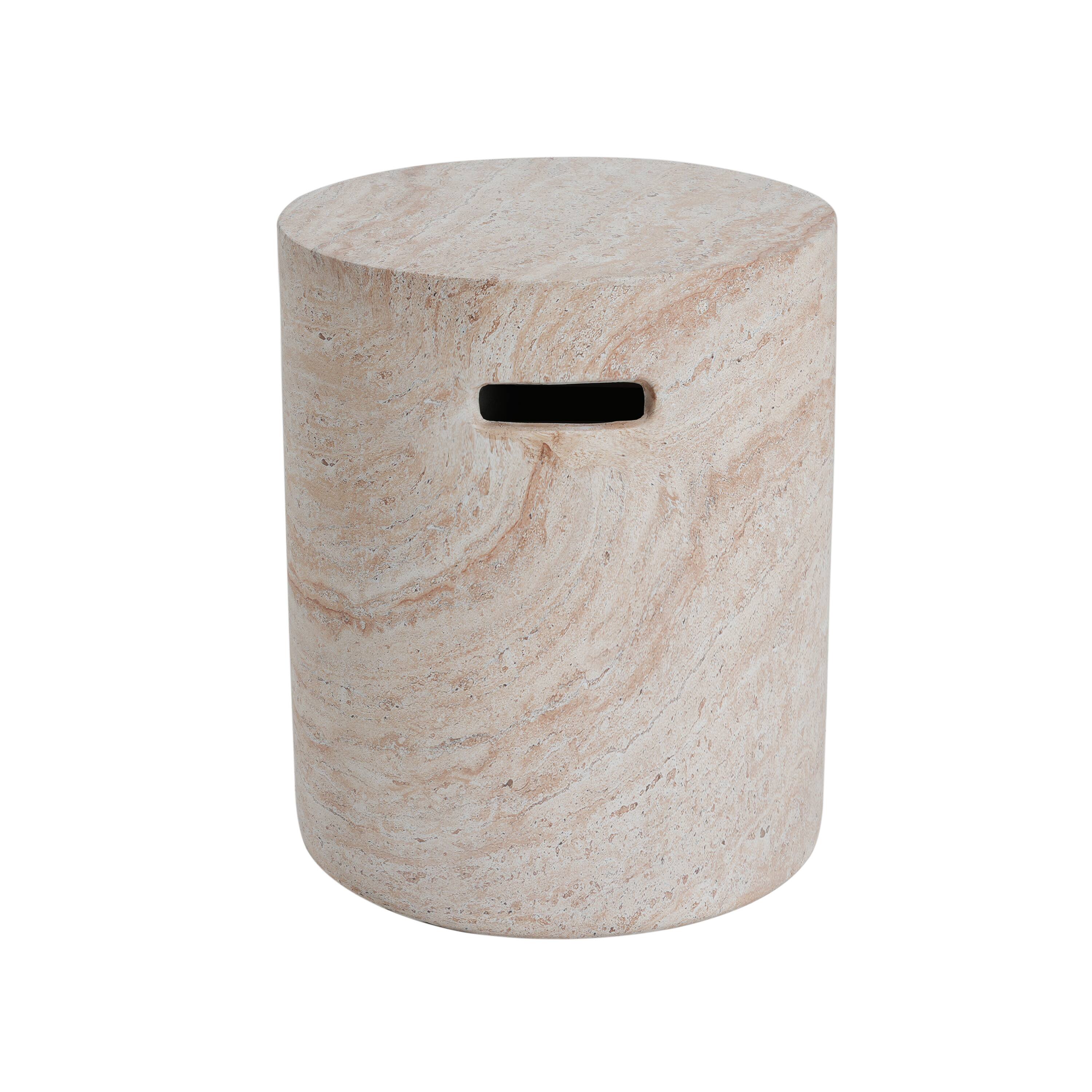 Back. APRILSOUL - Outdoor and Indoor Lightweight Concrete Side Table With Side Handles Travertine Finish - Beige.