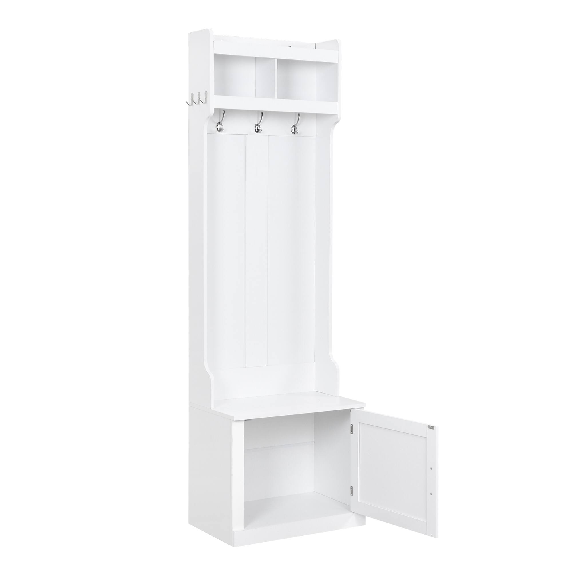 Alt View 7. GOODSILO - Slim Hall Tree with Cabinet and Hooks, Multi-functional Storage Bench for Hallway and Living Room - White.