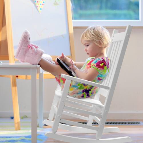 Alt View 9. Winado - Wooden Child's Rocking Chair, All Weather Wooden Rocking Chair with High Backrest, Patio Rocker for Garden Yard Balcony - White.