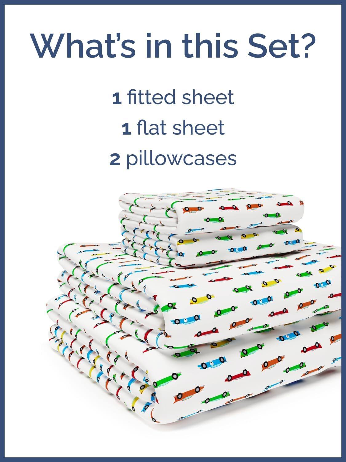 What's in this Set?  
1 fitted sheet  
1 flat sheet  
2 pillowcases
