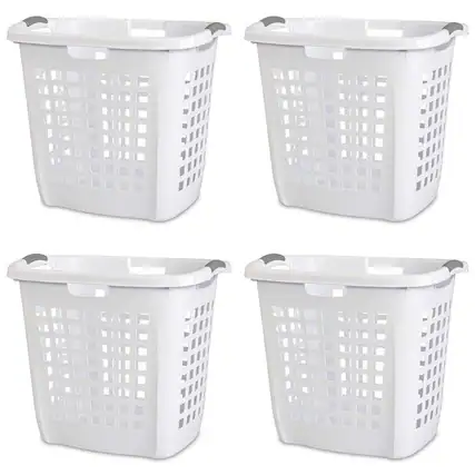 Front. Hivvago - Set of 4 Heavy Duty Plastic Laundry Hamper Dirty Clothes Basket - White.