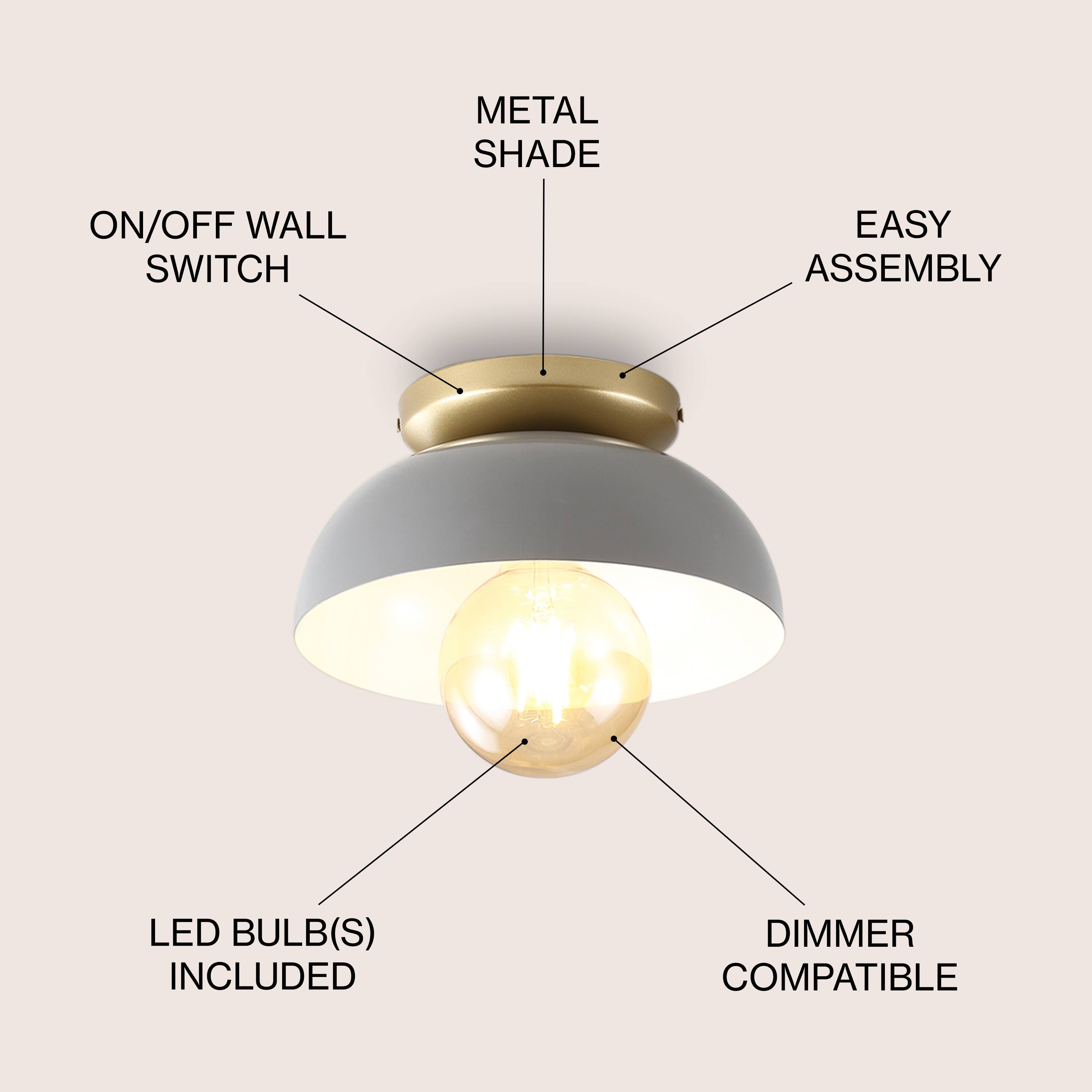 METAL SHADE ON/OFF WALL SWITCH EASY ASSEMBLY LED BULB(S) INCLUDED DIMMER COMPATIBLE