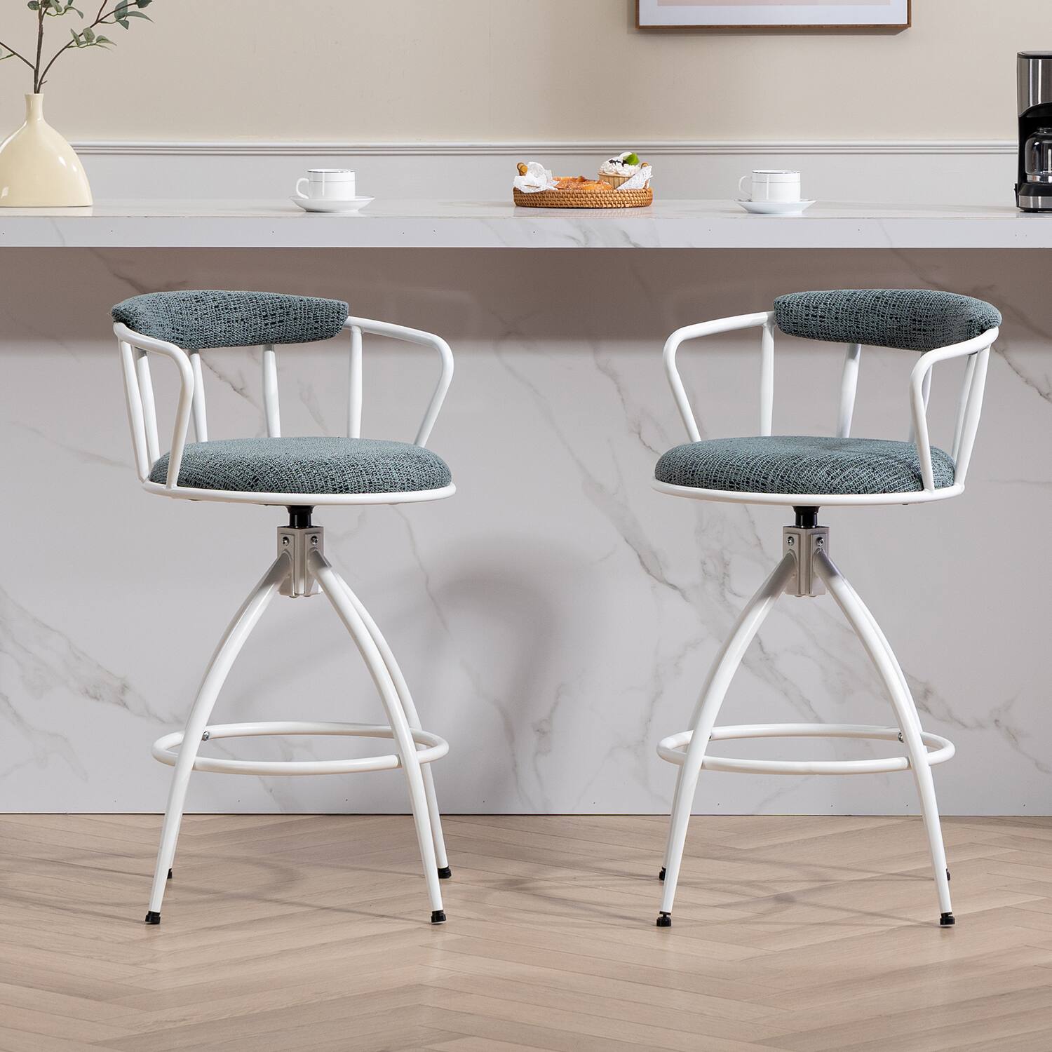 Alt View 2. HTUTWOO - Modern Bar Stools Set of 2, Adjustable Swivel Counter Height Bar Stool, Industrial Design Outdoor Stool - Green.