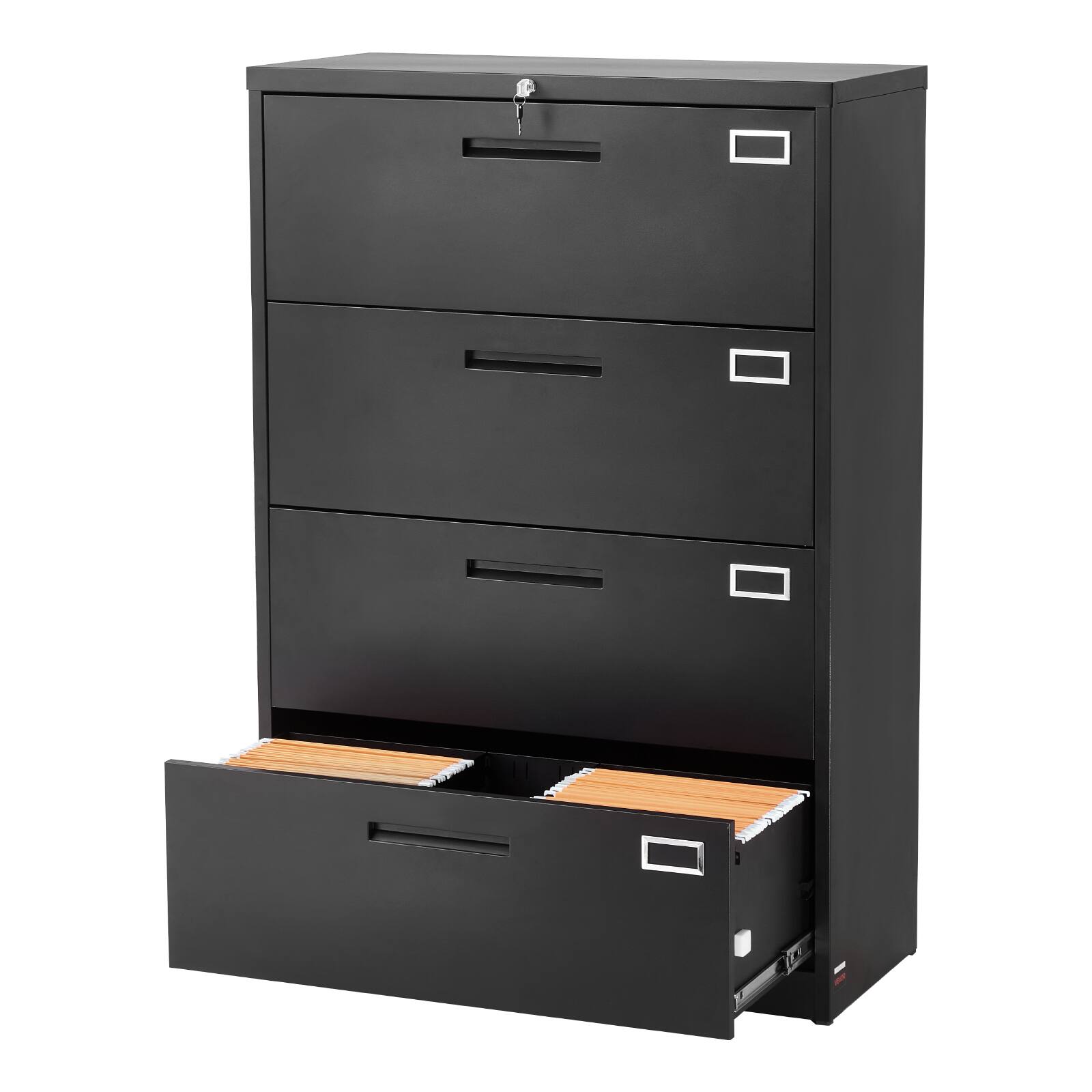 Alt View 5. VEVOR - 4-Drawer Metal File Cabinet with Lock, Vertical Filing Storage Unit for Home and Office, Adjustable Hanging Rods - Black.