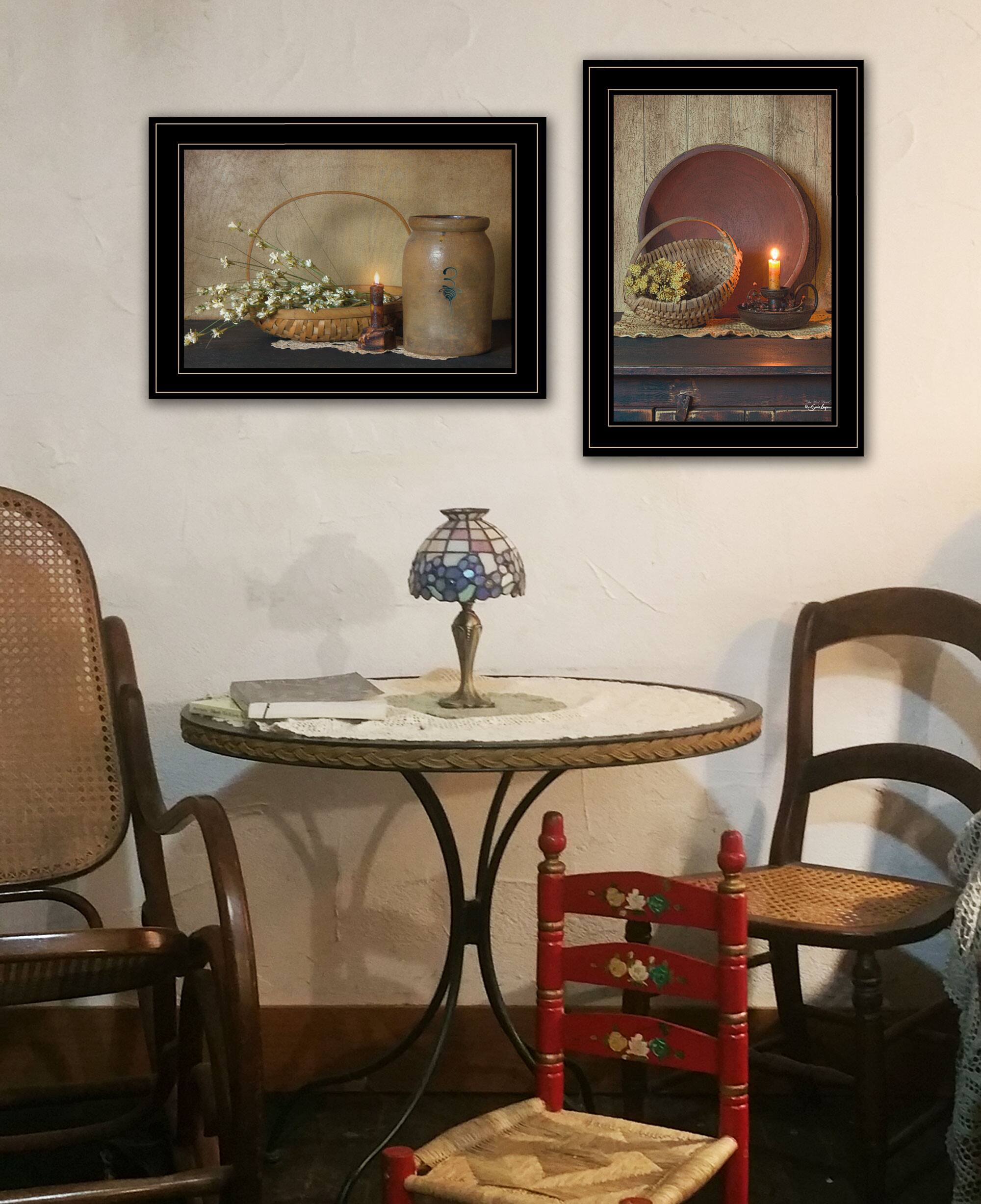 Angle. TinyHomie - Candle Light Flowers 2 Piece Vignette By Susie Boyer Ready to Hang Framed Print Black Frame.