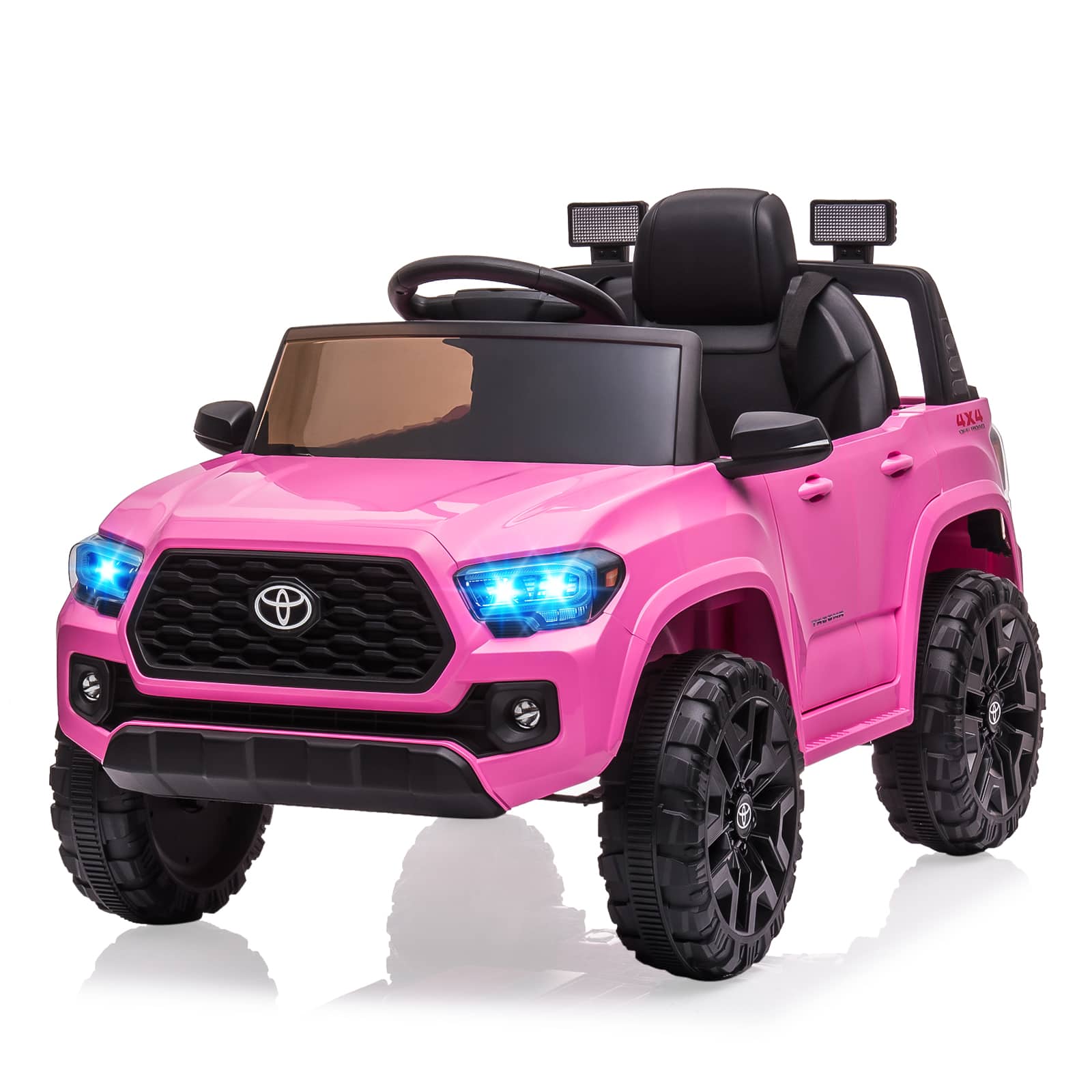 Front. Qeetex - Toyota Tacoma 12V Electric Ride-On Car with Remote 2 Speeds & Headlights for Kids Ages 3-8 Pink - Pink.