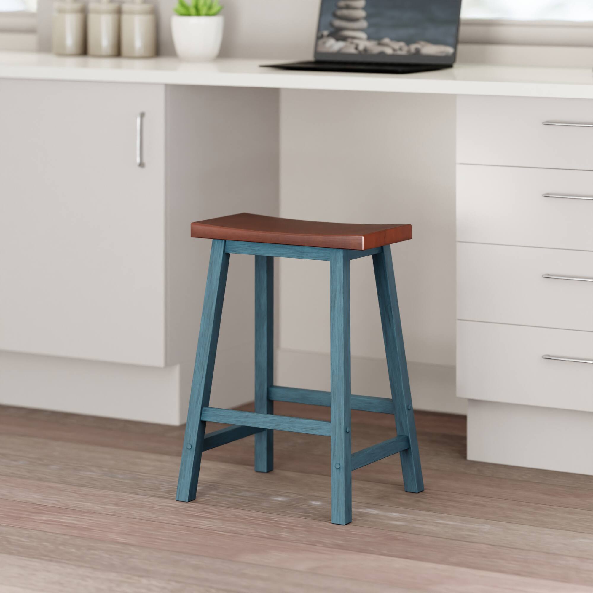 Alt View 8. Winsome Wood - Satori Saddle Seat Counter Stool - Walnut/Rustic Teal.
