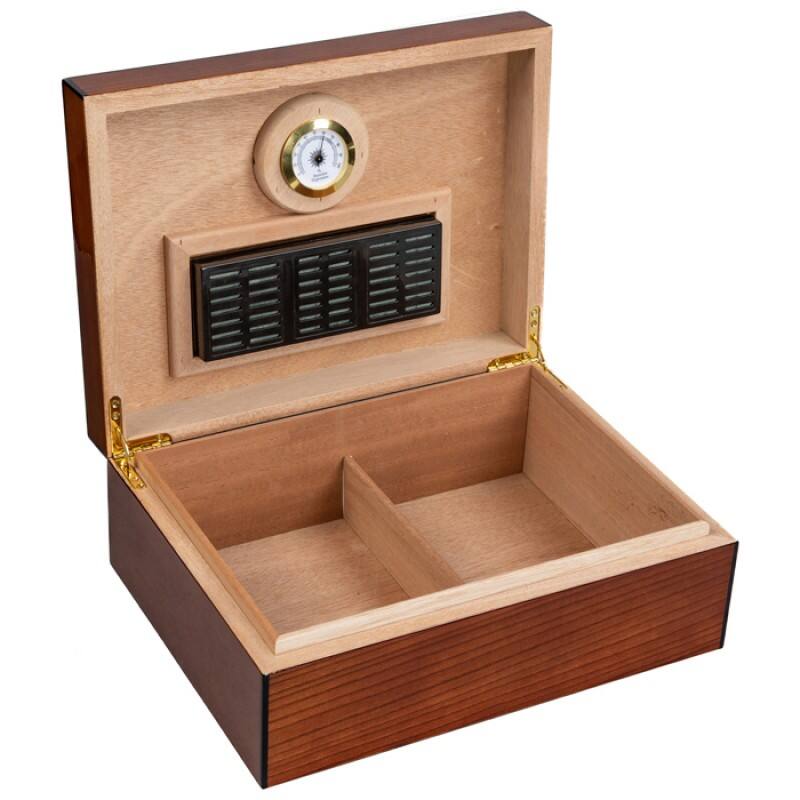 Back. Prestige - THE Dome Olmo Cigar Humidors - High Gloss Dark Burl Wood Grain Finish.