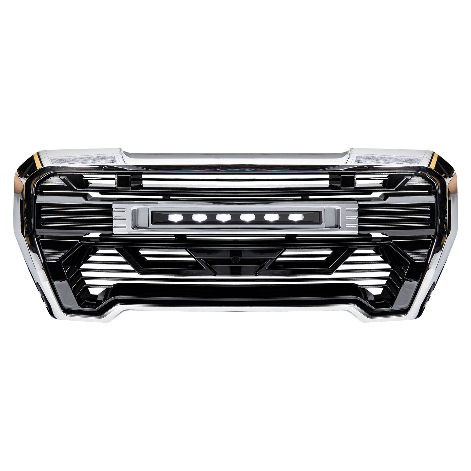 Alt View 8. AMERICAN MODIFIED - AMERICAN MODIFIED Grille w/Lights for 2019-2021 GMC Sierra 1500 Base, SLE, & SLT - Chrome.