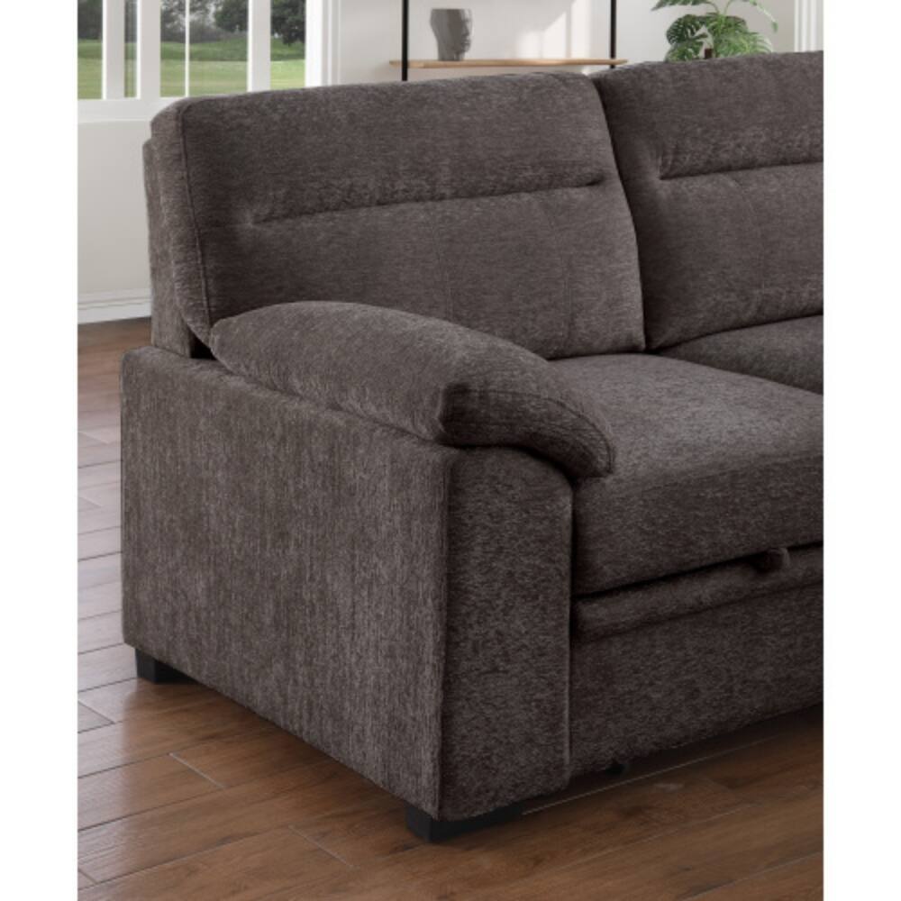 Alt View 2. LUCKY ONE - 94" Brown Chenille Sleeper Sectional Sofa with Right-Facing Storage Chaise, Pull-Out Bed, USB Console, Cupholders - Brown.