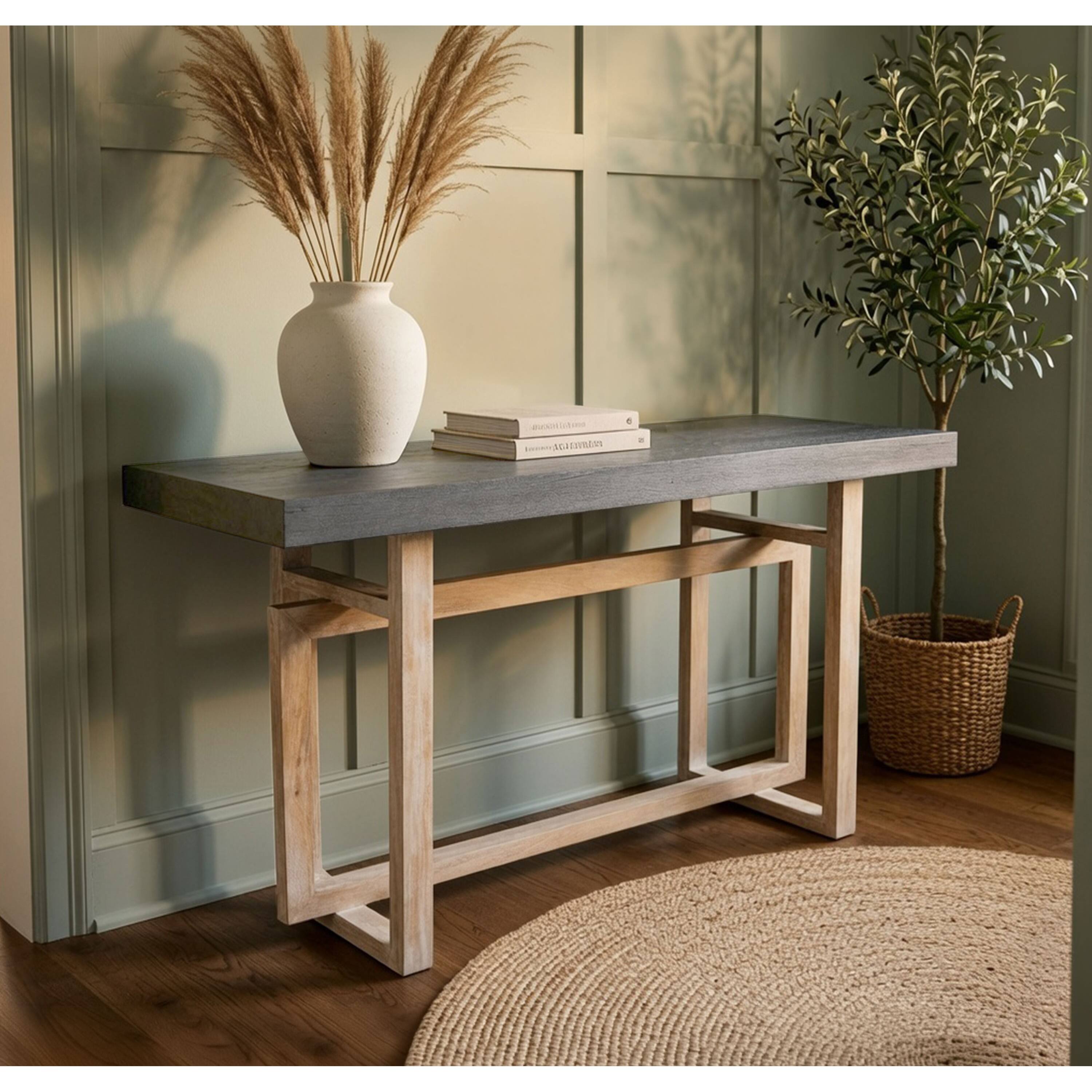 Alt View 8. Manhattan Lane - 59 Inch Artisan Sideboard Console Table with Geometric Interlocked Base - Gray.