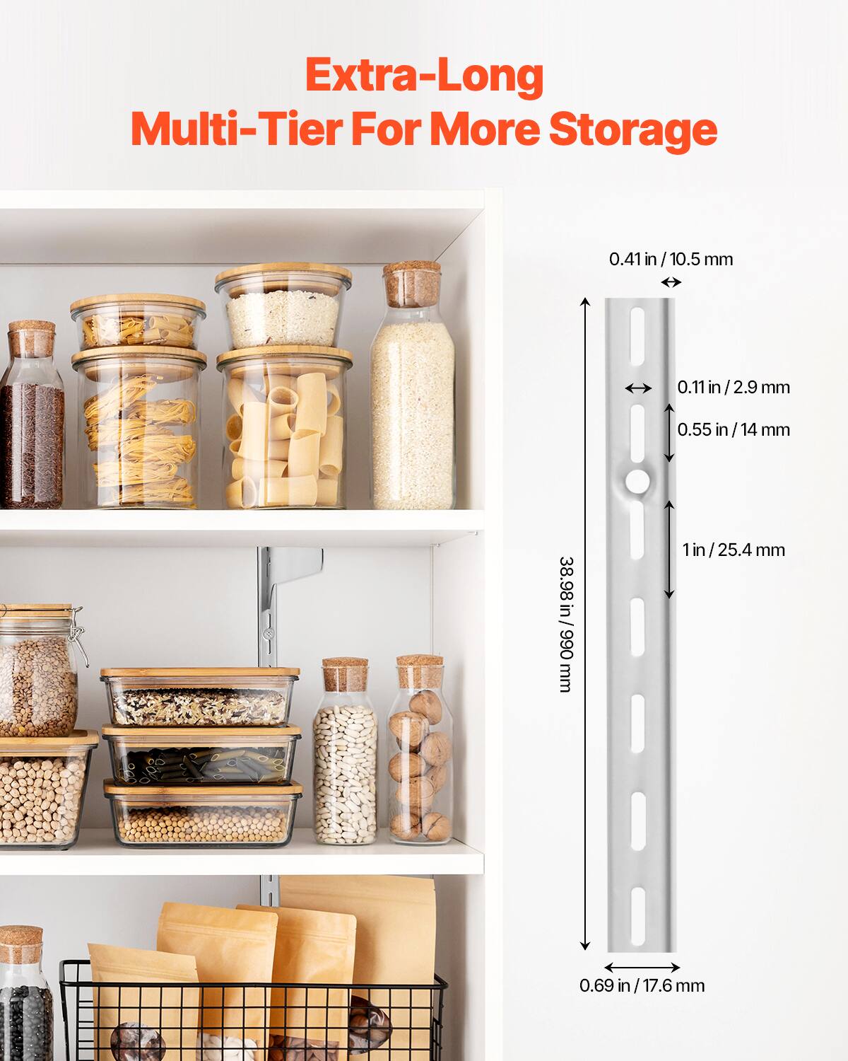 Extra-Long Multi-Tier For More Storage

- 0.41 in / 10.5 mm
- 0.11 in / 2.9 mm
- 0.55 in / 14 mm
- 1 in / 25.4 mm
- 0.69 in / 17.6 mm
- 38.98 in / 990 mm