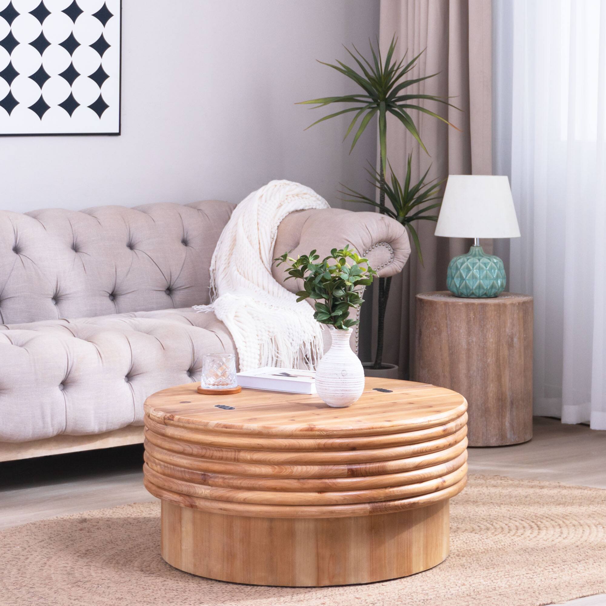 Angle. GOODSILO - Round Lift-Top Coffee Table with Hidden Storage Space Modern Rustic Living Room Centerpiece - Multi,Natural+Rustic.