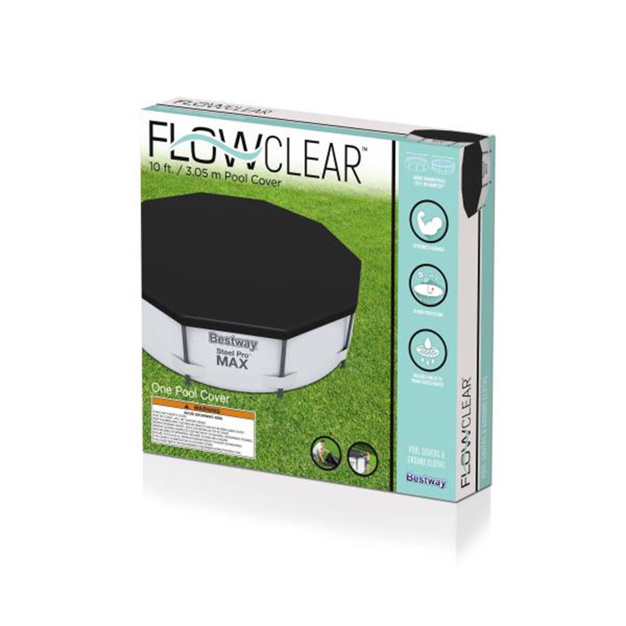 RO4 PA FLOWCLEAR 10 ft. / 3.05 m Pool Cover Bestway Steel Pro MAX One Pool Cover WARKING ed Bestway E CIAILE FLOWCLEAR