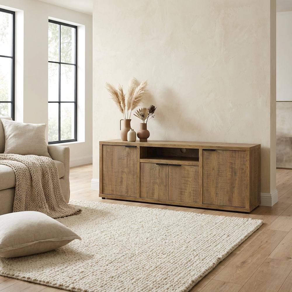 Alt View 2. FurniFact - TV stand with Engineered Wood and Walnut Veneers, Farmhouse Style - Green.
