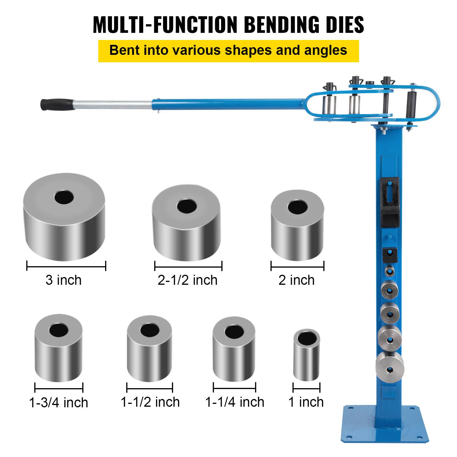 MULTI-FUNCTION BENDING DIES  
Bent into various shapes and angles  

3 inch  
2-1/2 inch  
2 inch  
1-3/4 inch  
1-1/2 inch  
1-1/4 inch  
1 inch