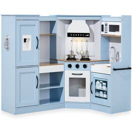 Best Choice Products - Pretend Play Corner Kitchen, Interactive Wooden Kids Set w/ Lights & Sounds - Coastal Blue