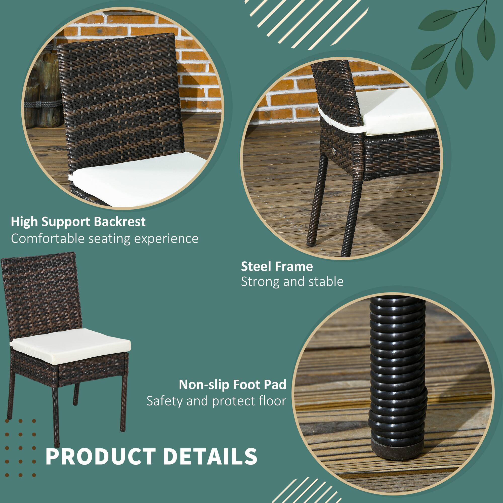 High Support Backrest - Comfortable seating experience
Steel Frame - Strong and stable
Non-slip Foot Pad - Safety and protect floor
PRODUCT DETAILS