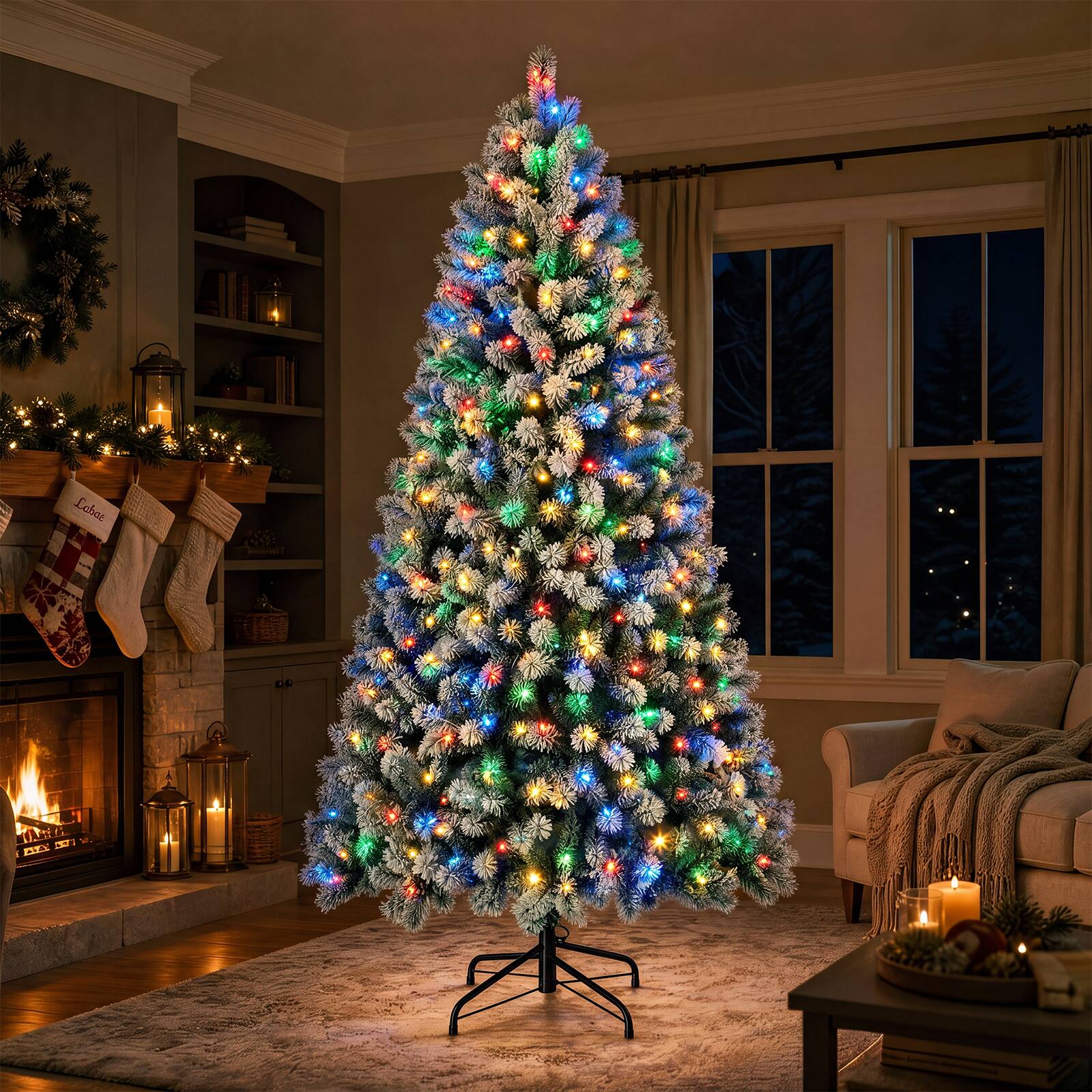 Alt View 2. Sweetcrispy - Pre-lit Flocked Artificial Christmas Tree Hinged with LED Lights - White.