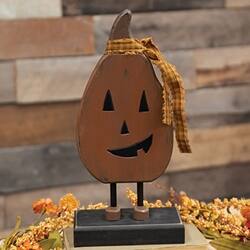 Left. BreeBe - Primitive Wooden Smiling Jacko on Base - Brown, Black.