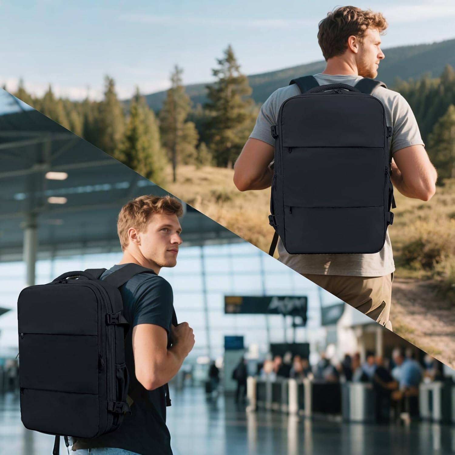 Alt View 6. Wikistore - WIKISTORE Air Vacuum Compression Travel Backpack Expandable Carry On Bag with Pump Fit 17.3inch Laptop Waterproof Black - Black.