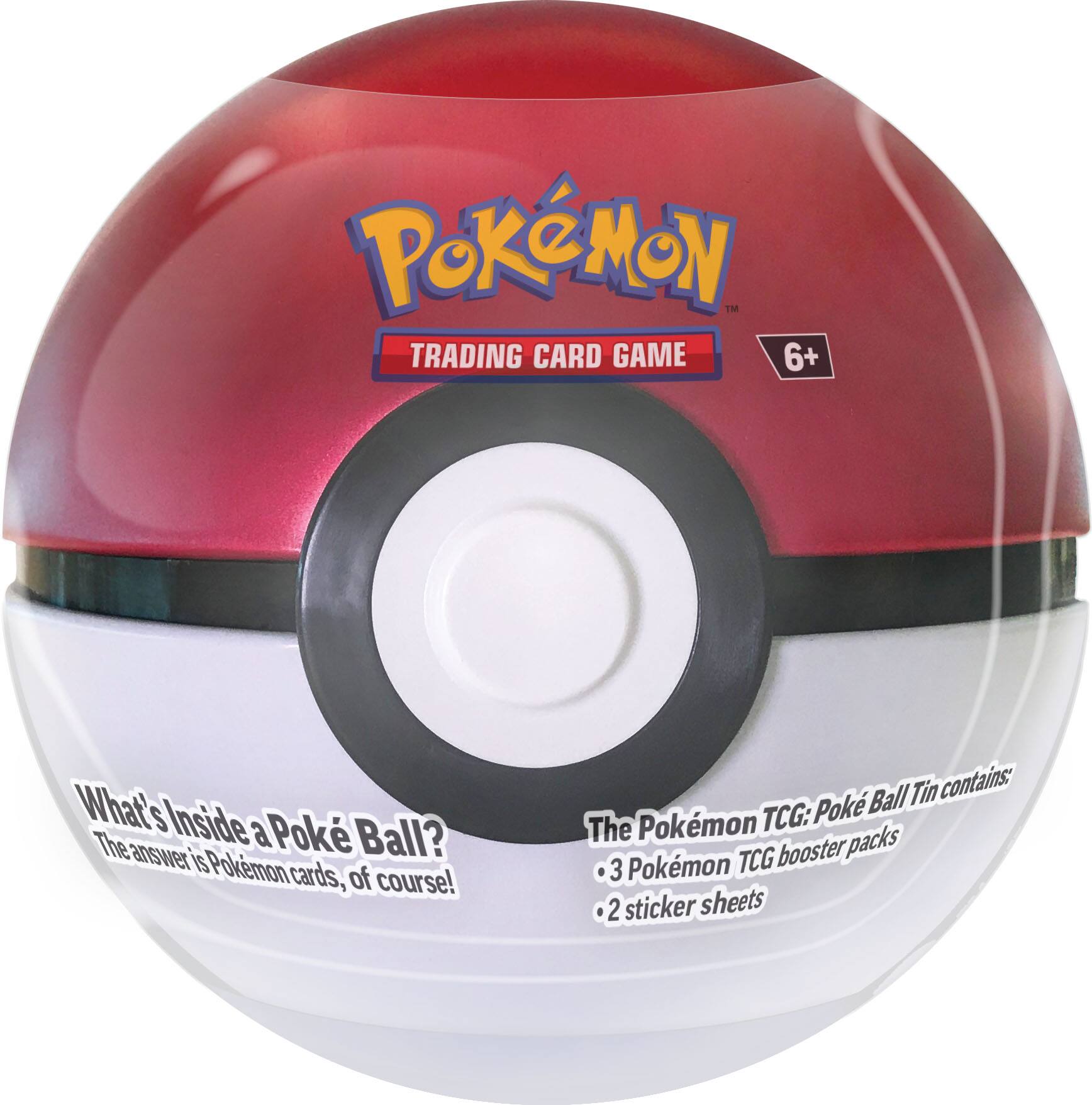 Pokémon  
TRADING CARD GAME  
6+  

What's Inside a Poké Ball?  
The answer is Pokémon cards, of course!  

The Pokémon TCG: Poké Ball Tin contains:  
• 3 Pokémon TCG booster packs  
• 2 sticker sheets