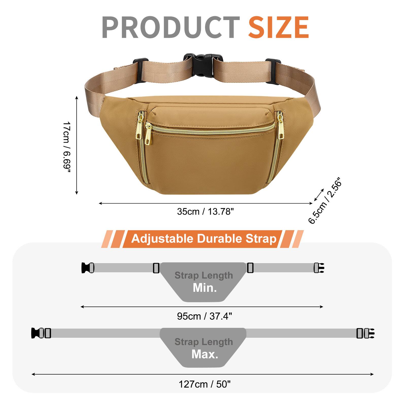 PRODUCT SIZE

- 17cm / 6.69"
- 35cm / 13.78"
- 5cm / 2.56"
- 6.5cm / 2.56"

Adjustable Durable Strap

- Strap Length Min. 95cm / 37.4"
- Strap Length Max. 127cm / 50"