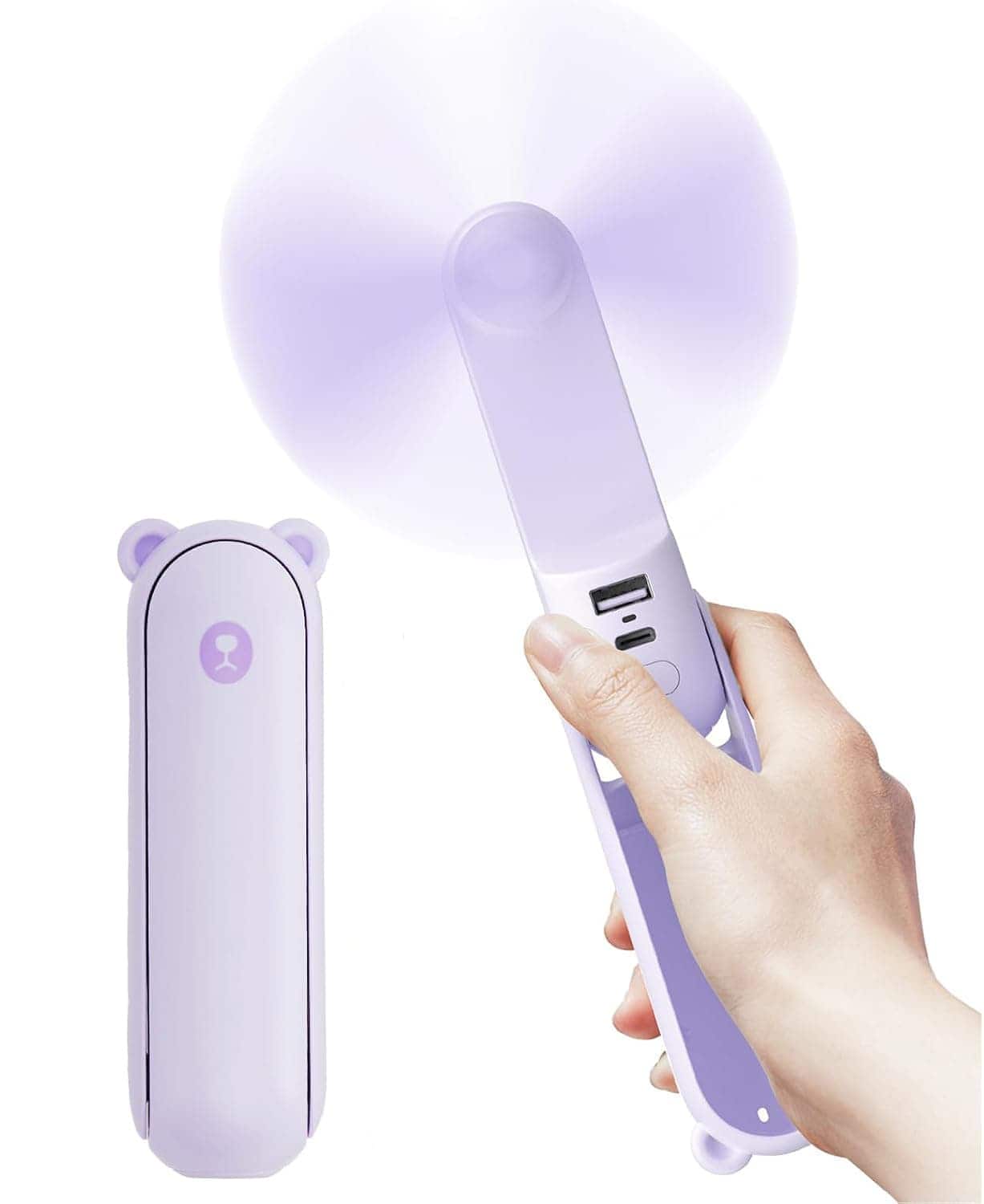 FINEAK - 4500mAh Foldable Handheld Fan - 37H Runtime 3 Speeds USB Rechargeable Portable Personal Fan (Purple)